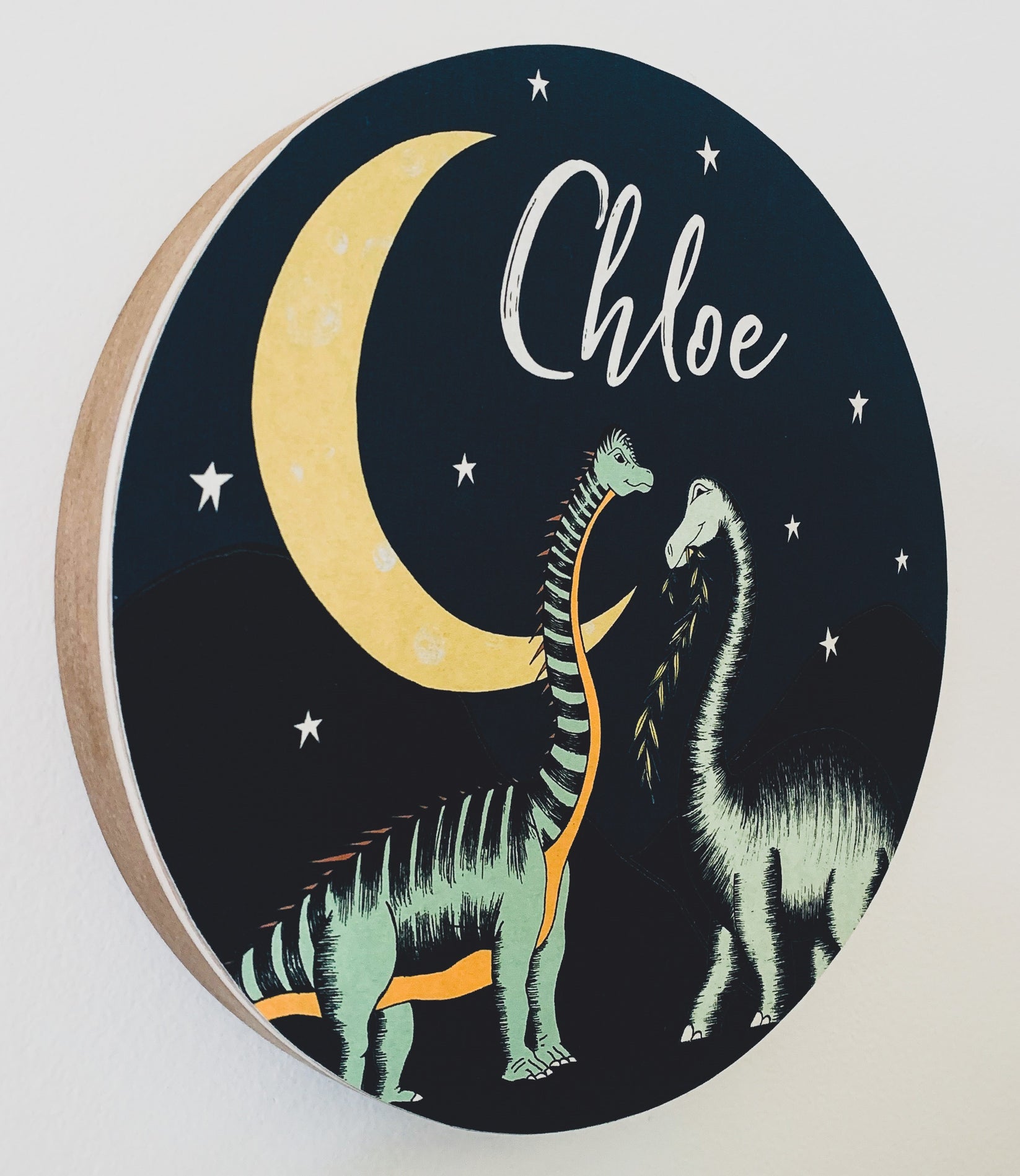 Personalised Wooden Dinosaur Plaque - Stars & Moon – Dino Raw